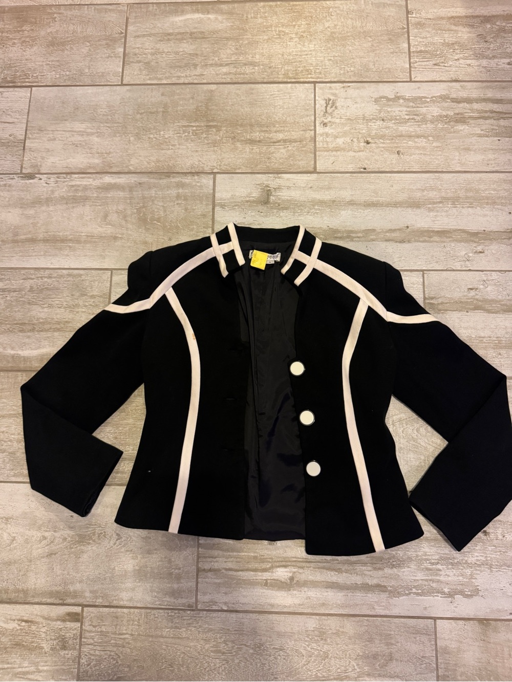 Kay Unger Black Jacket with White Piping and Buttons